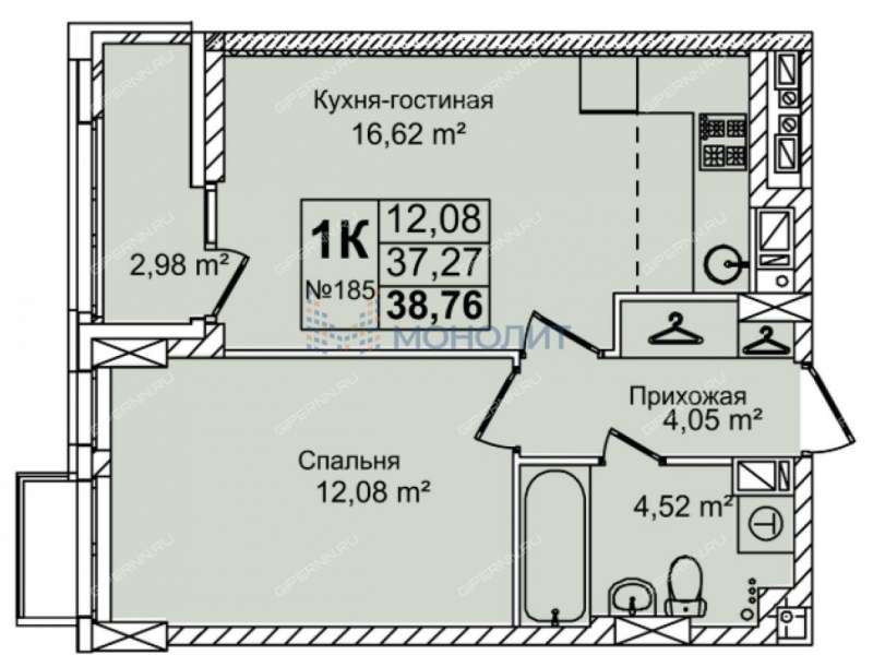 однокомнатная квартира в новостройке на улице Красных Зорь