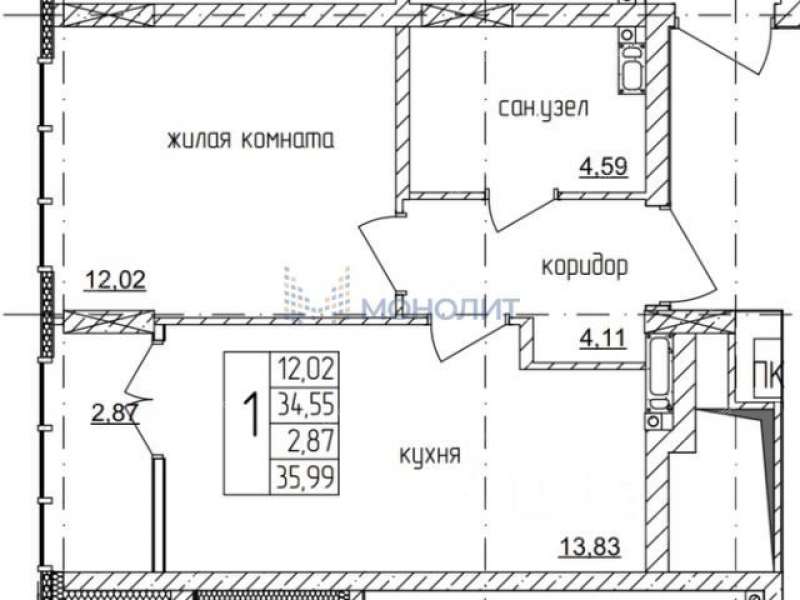 однокомнатная квартира на Правдинской улице дом 43