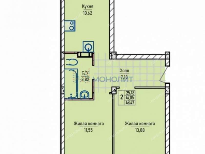 двухкомнатная квартира в Инженерном проезде