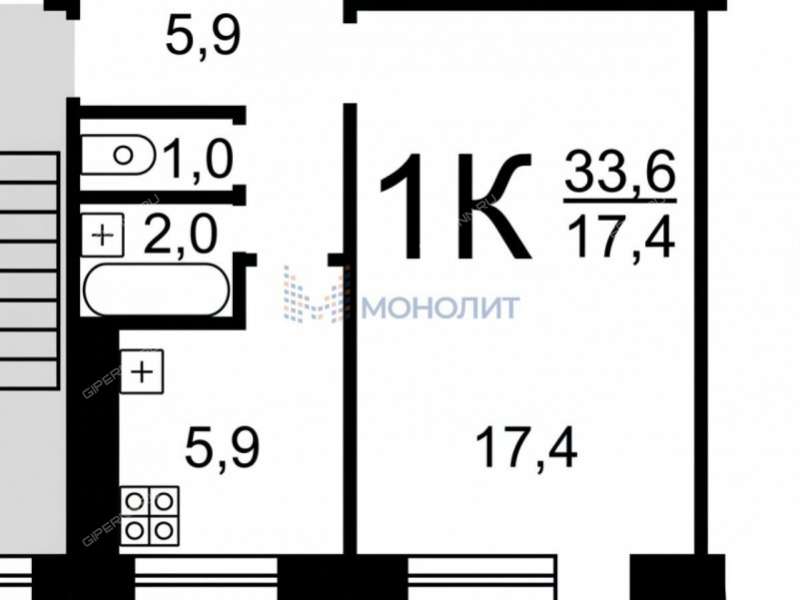 однокомнатная квартира на улице Евгения Никонова дом 18