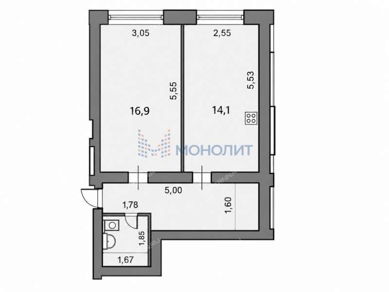 однокомнатная квартира на улице имени Генерала Ивлиева дом 32 к1