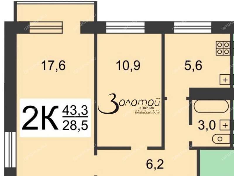 двухкомнатная квартира на улице Лоскутова дом 23