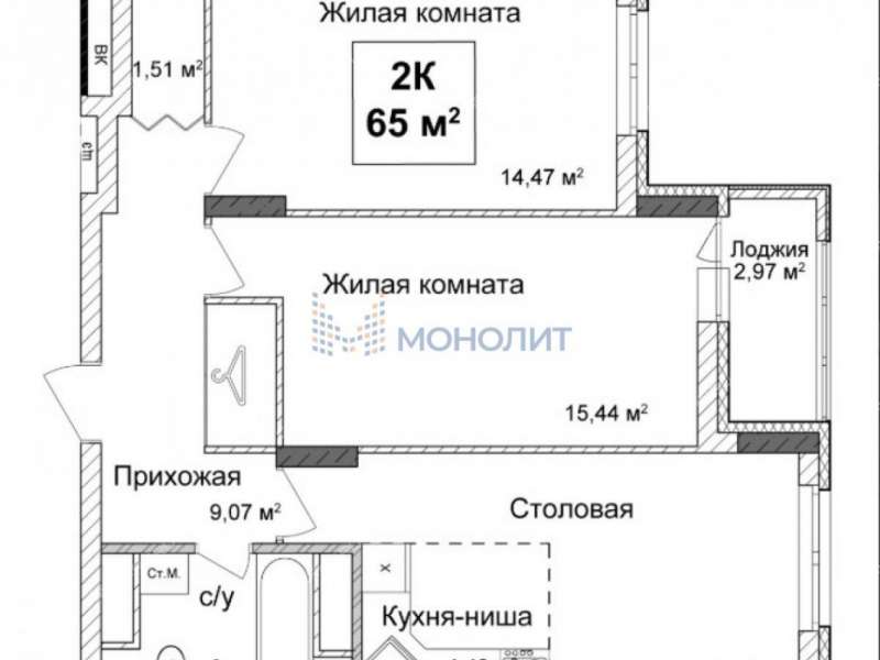двухкомнатная квартира на улице Ванеева дом 40А