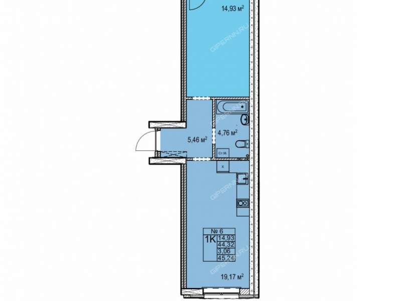 однокомнатная квартира в границах улиц Страж Революции, Гвардейцев, 50-летия Победы, Евгения Никонова, 17
